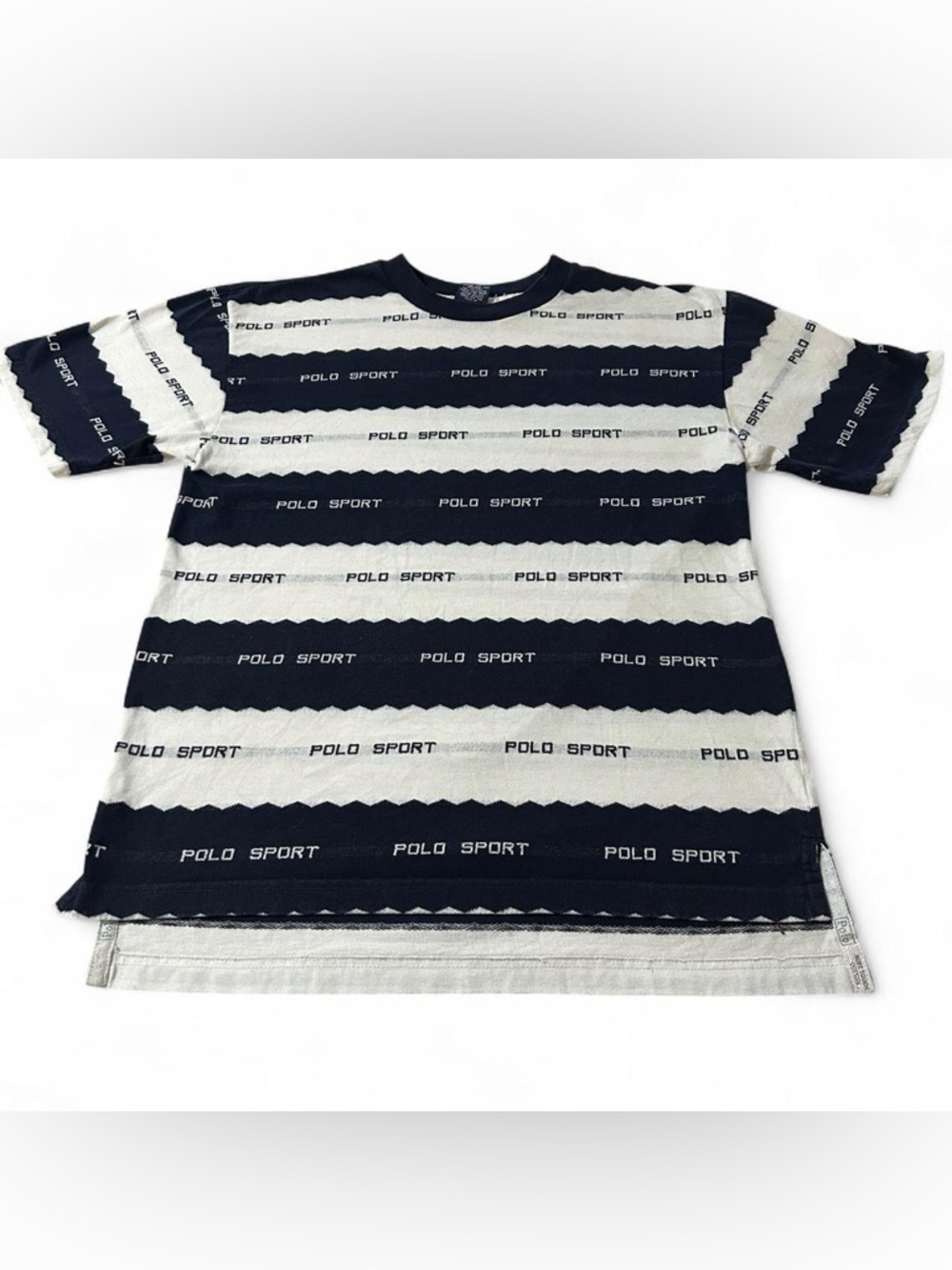 Vintage 90s Polo Sport Striped All Over Spellout Shirt Size Medium